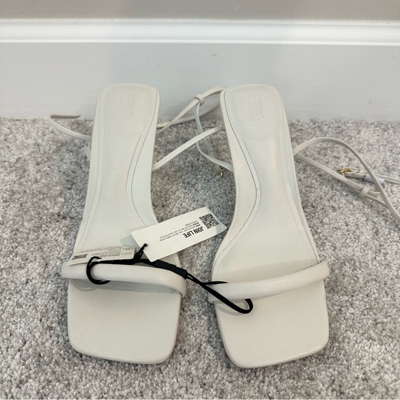 NWT Zara White Square Toe Wrap Heeled Sandals - Picture 9 of 14